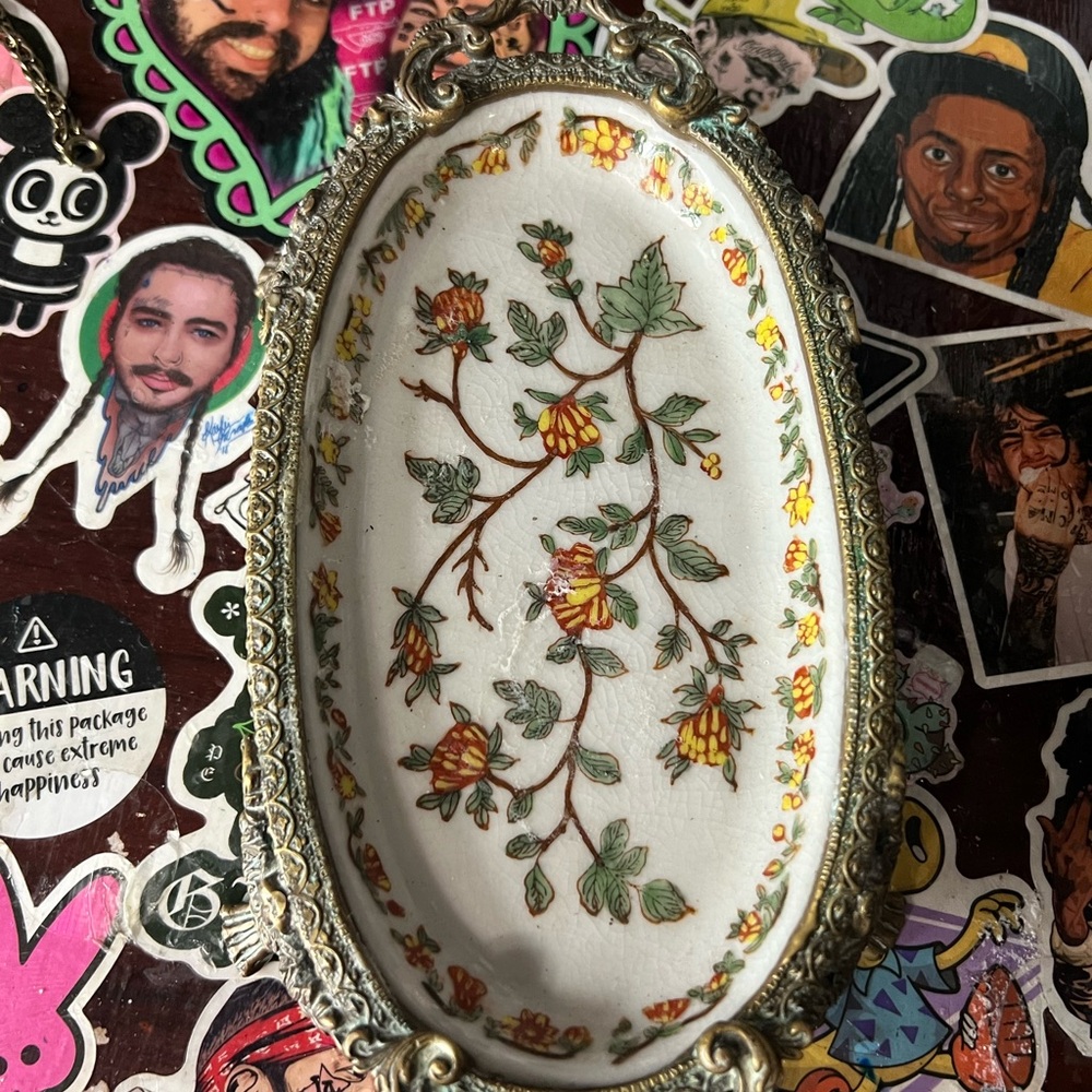 Vintage Floral Oval Trinket Dish